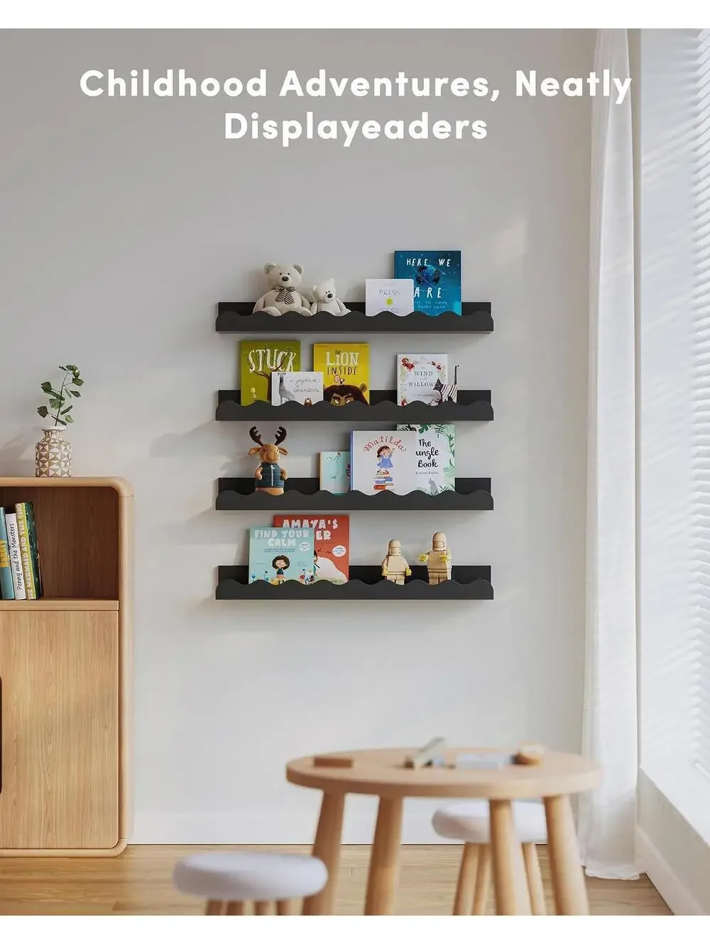 Seocry Black Floating Nursery Bookshelves, Set of 4, 12 in Length